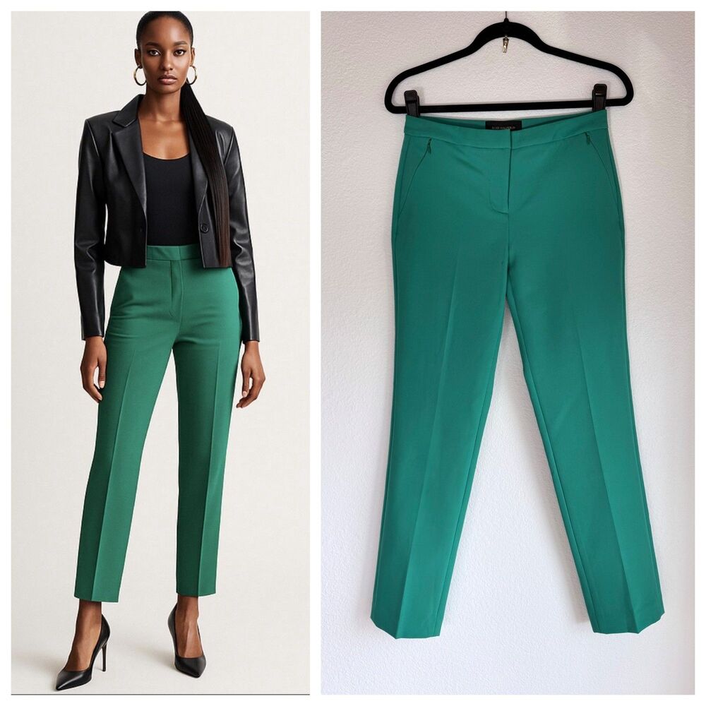 NWT Kobi Halperin Alexi Twill Cropped Mid-Rise Cigarette Pants in Ivy Green Sz 2